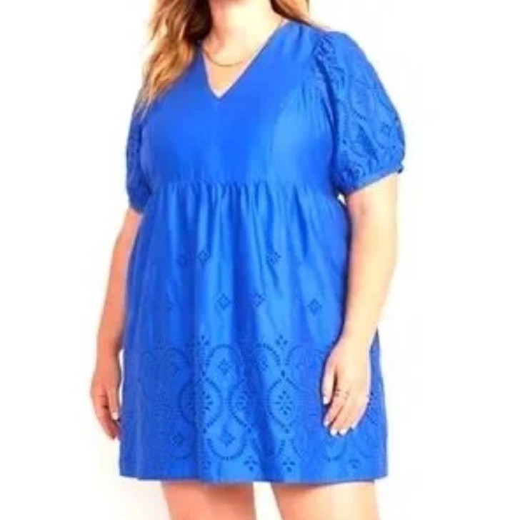 Old Navy Royal Blue Eyelet Lined Short Sleeve Dress Mini Size 4X NWT