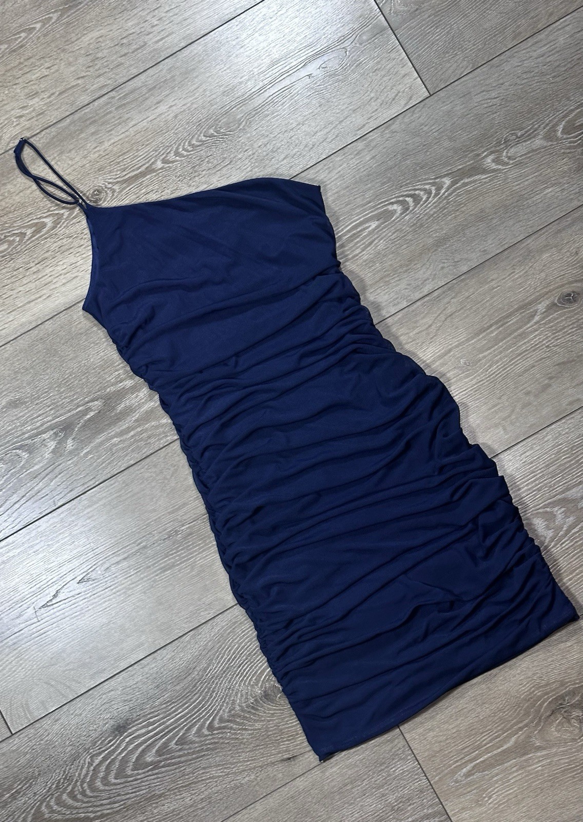 Cotton Candy LA Navy Ruched One Shoulder Mini Bodycon Dress S Mesh Asymmetrical