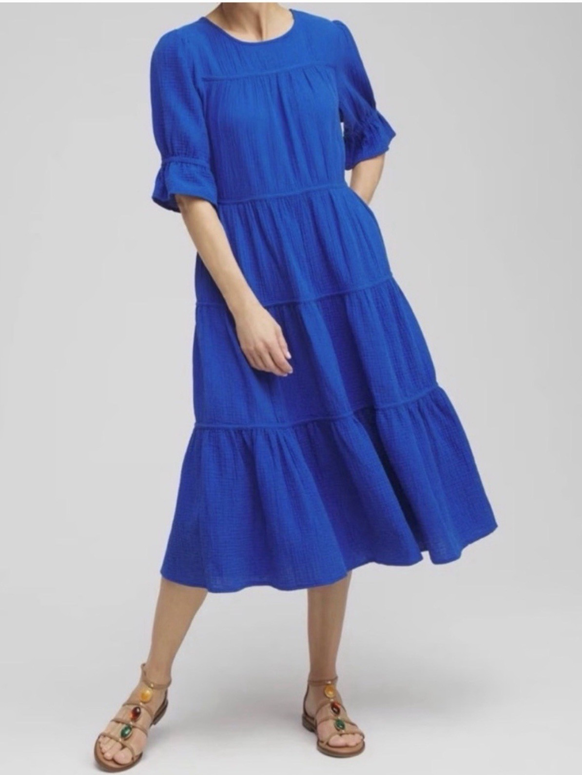 Chico’s Women’s Plus Size US 20 Multi Tiered Gauze Midi Dress Intense Azure NEW