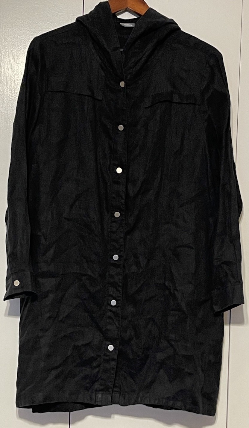 Amelline 100% Linen Hoodie Womens Black S/M Button Up Summer Lightweight Preppy