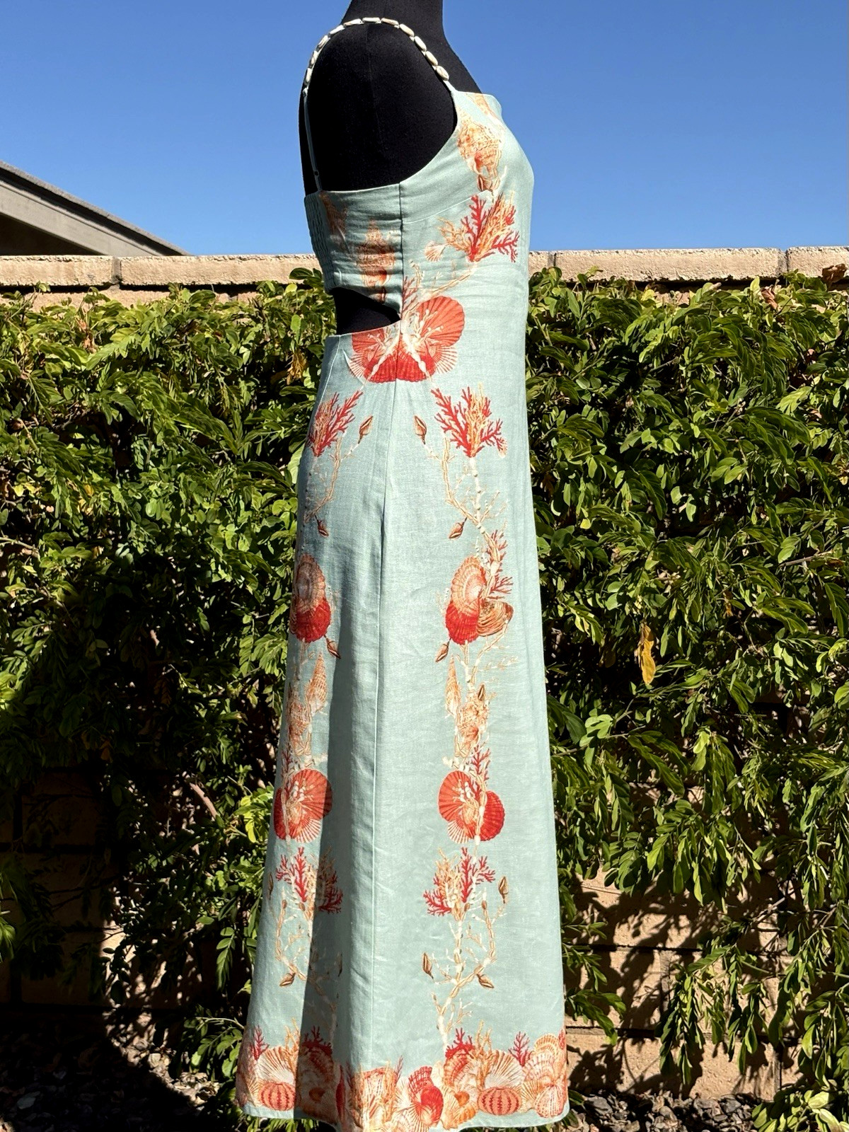 Caroline Constas SZ S Mint green/Multi shells print Squared neck Midi Dress-NWT