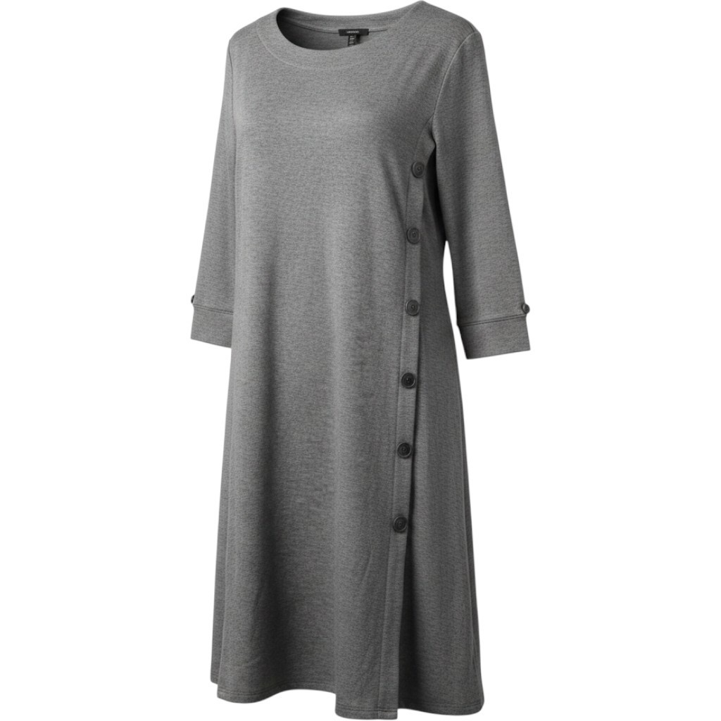 N Touch Womens Heather Grey Side Button Knit Midi Dress 3/4 Sleeve Size M 6379