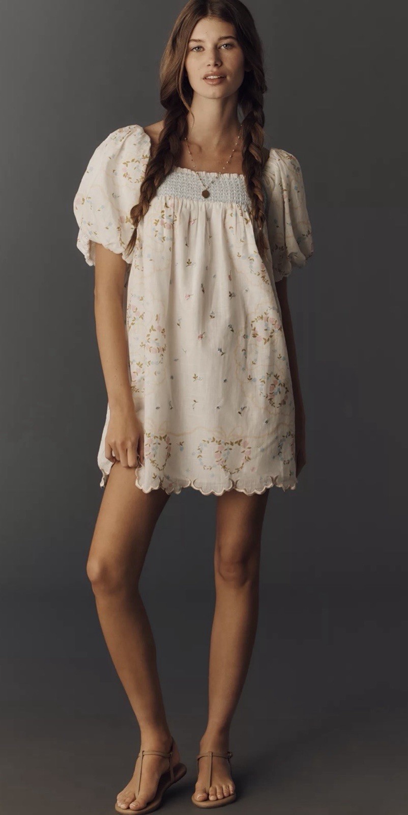 New NWT Anthropologie Embroidered Puff Sleeve Babydoll Dress Size XXS Floral