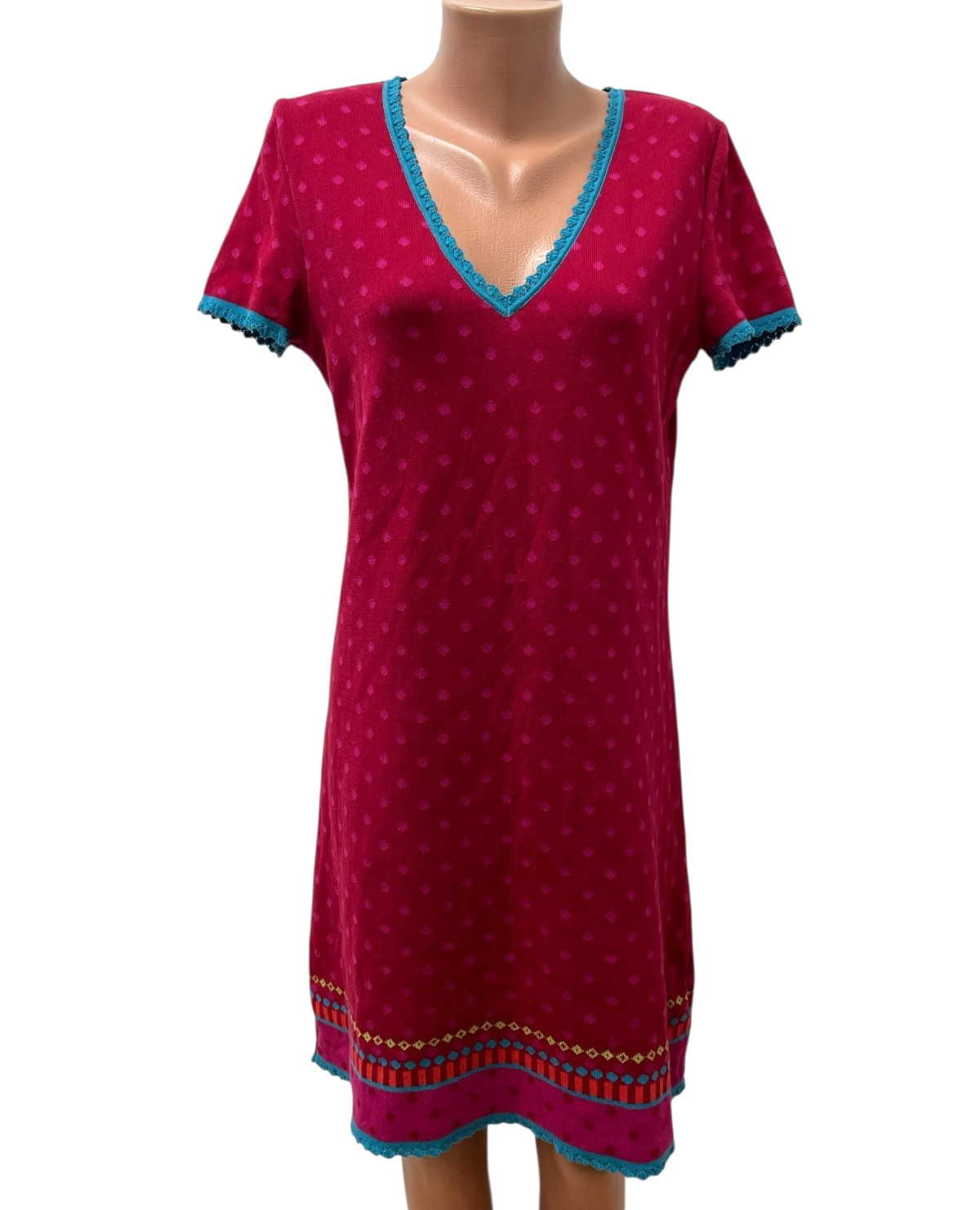 Deerberg size M/L knit dress dress pink multicolor midi polka dot short sleeve
