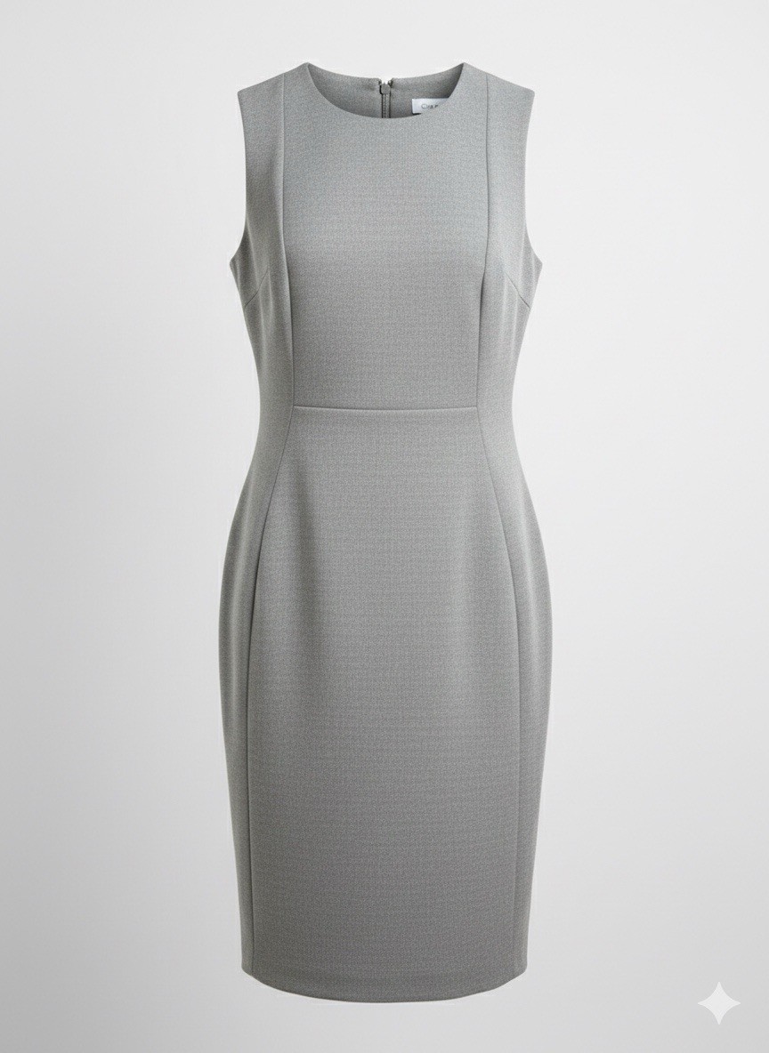 CALVIN KLEIN Woman Size 4 Heather Gray Neoprene Scuba Stretch Sheath Dress Work