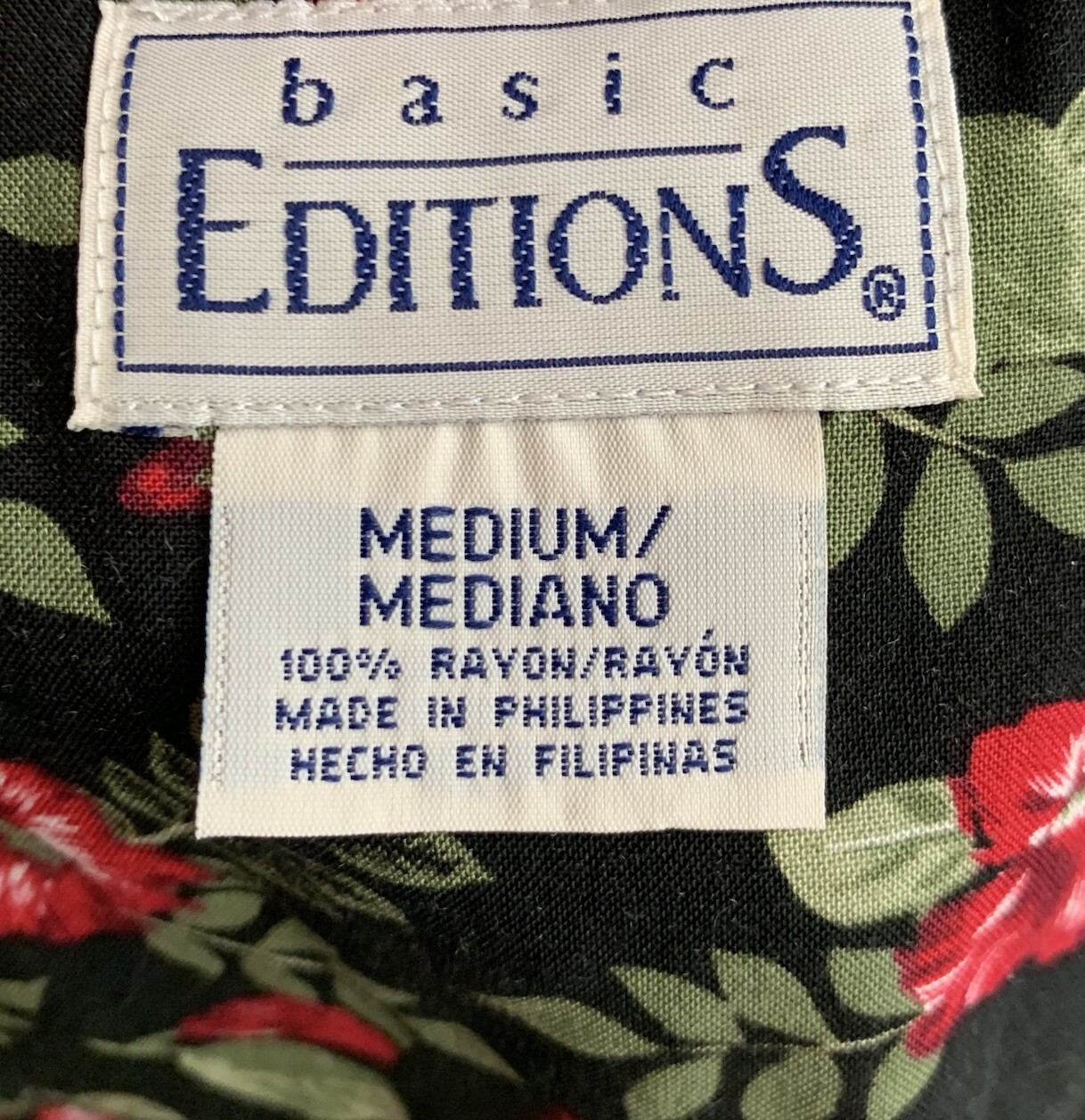 Vintage Dress Size Medium Black Red Green Sleeveless Button Up Basic Editions