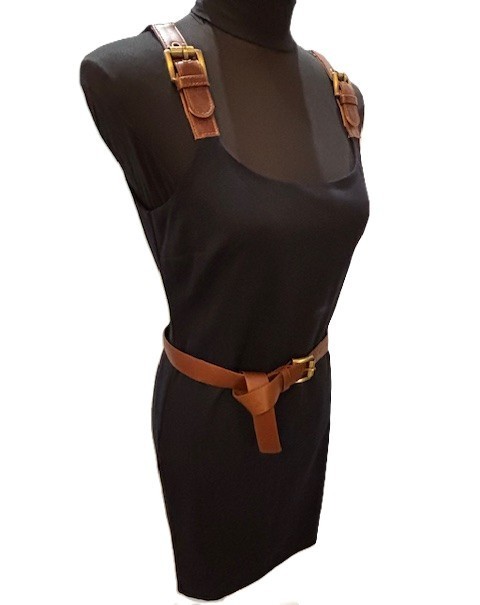Michael kors Navy Belted Dress w/Buckle Detail on Shoulder & Removable Belt (S )