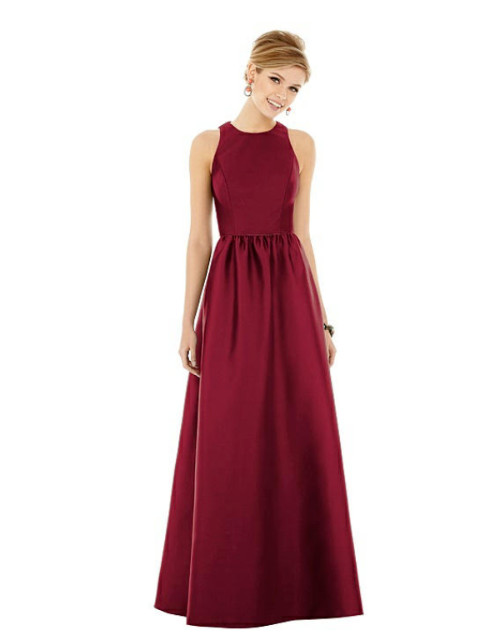 ALFRED SUNG D707 Burgundy Sateen Twill Keyhole A-Line Skirt Gown 6 US Bridesmaid