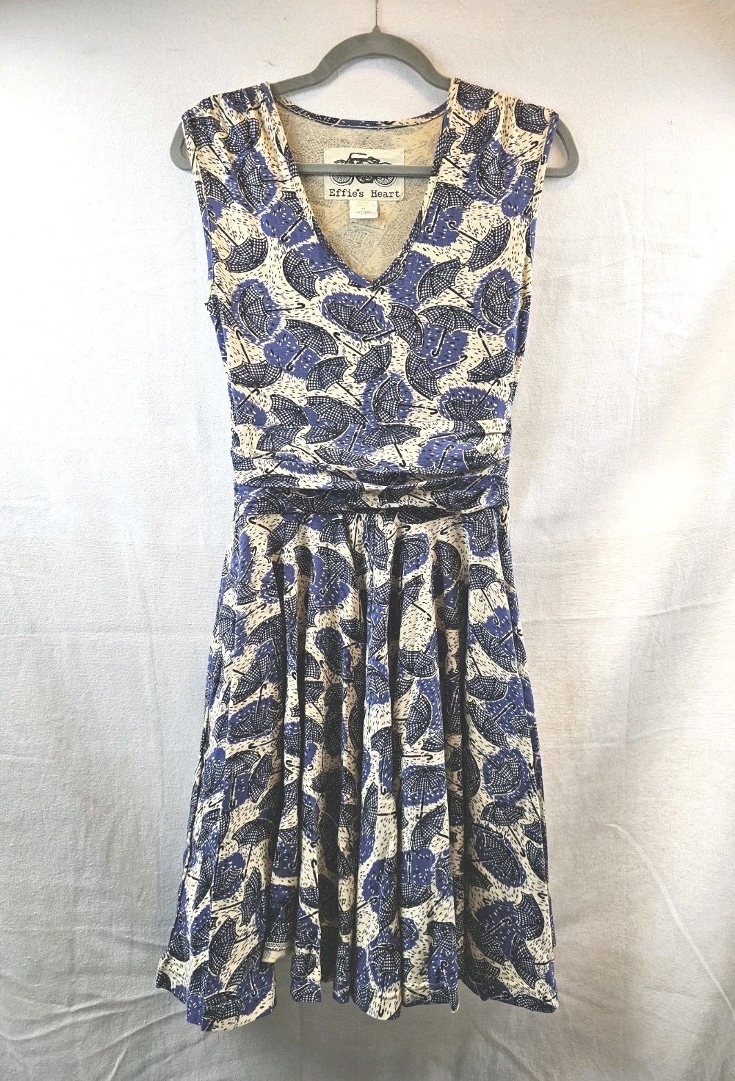 Effie’s Heart Stretch Cotton Fit & Flare Umbrella Design V-neck XS Womens Dress