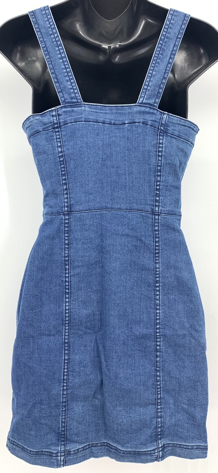 Divided Dress Size 6 Blue Denim Bodycon Square Neck Straps Stretch Womens B59