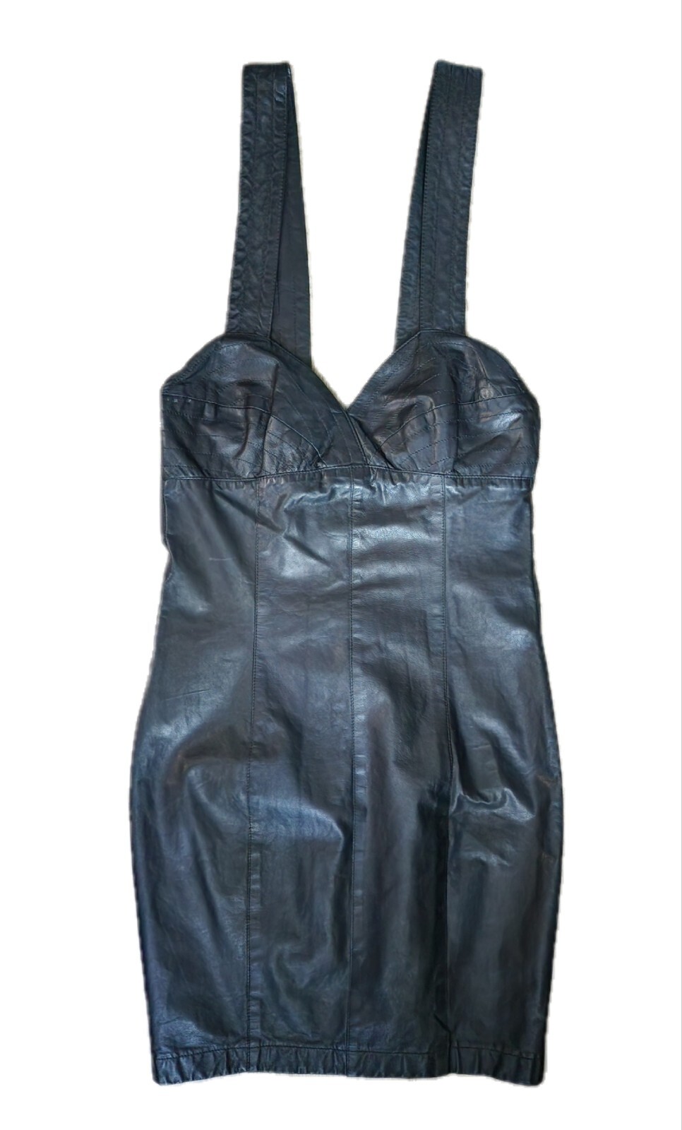 Vtg Leather NWT Dress By Zara Black Made in ITALY 29″-30″ Bust