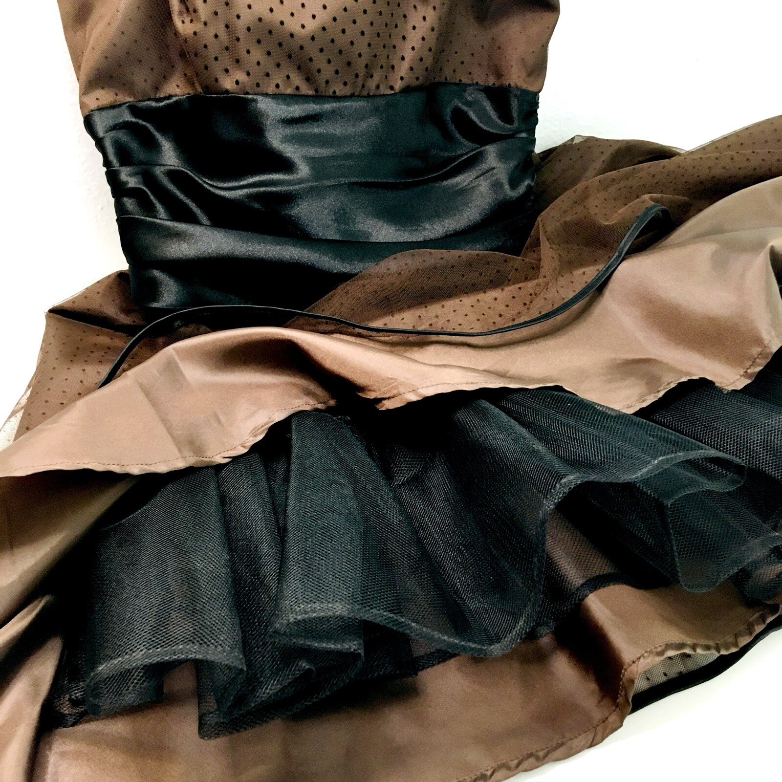 Vtg Masquerade Mocha Taffeta Mini Dress Sz S Sheer+Crinoline Fairy Whimsy Goth