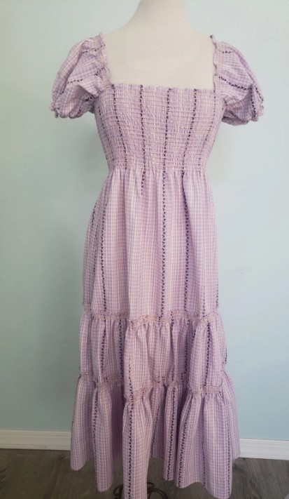 O.P.T Womens S Daphne Midi Dress Square Neck Smocked Purple Cottagecore Cotton