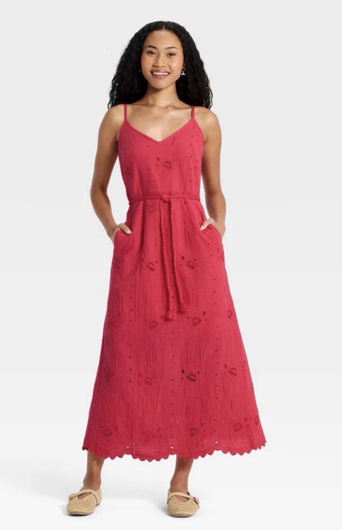 Womens Red Eyelet Sundress 💯% Cotton Material • FREE SHIPPING & Gift Wrap