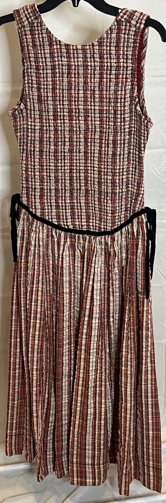 Free People Nightingale Plaid Midi Dress Velvet Trim Waist Bow Sz Med NWOT $198