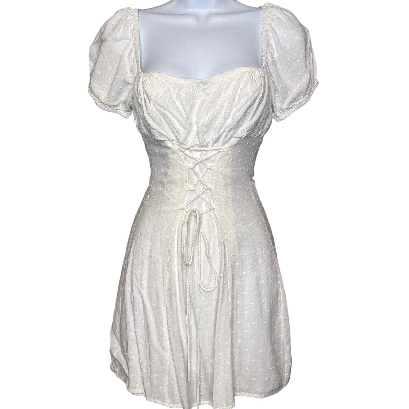 Princess Polly White Swiss Dot Puff Sleeve Corset Dress Size 4 Fairy Coquette