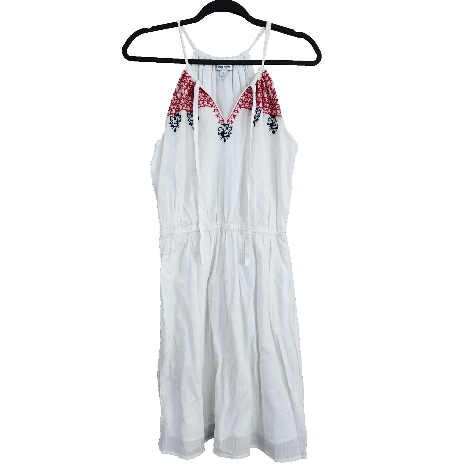 Old Navy Womens Boho Dress Size M White Sleeveless Red Embroidery High Waist