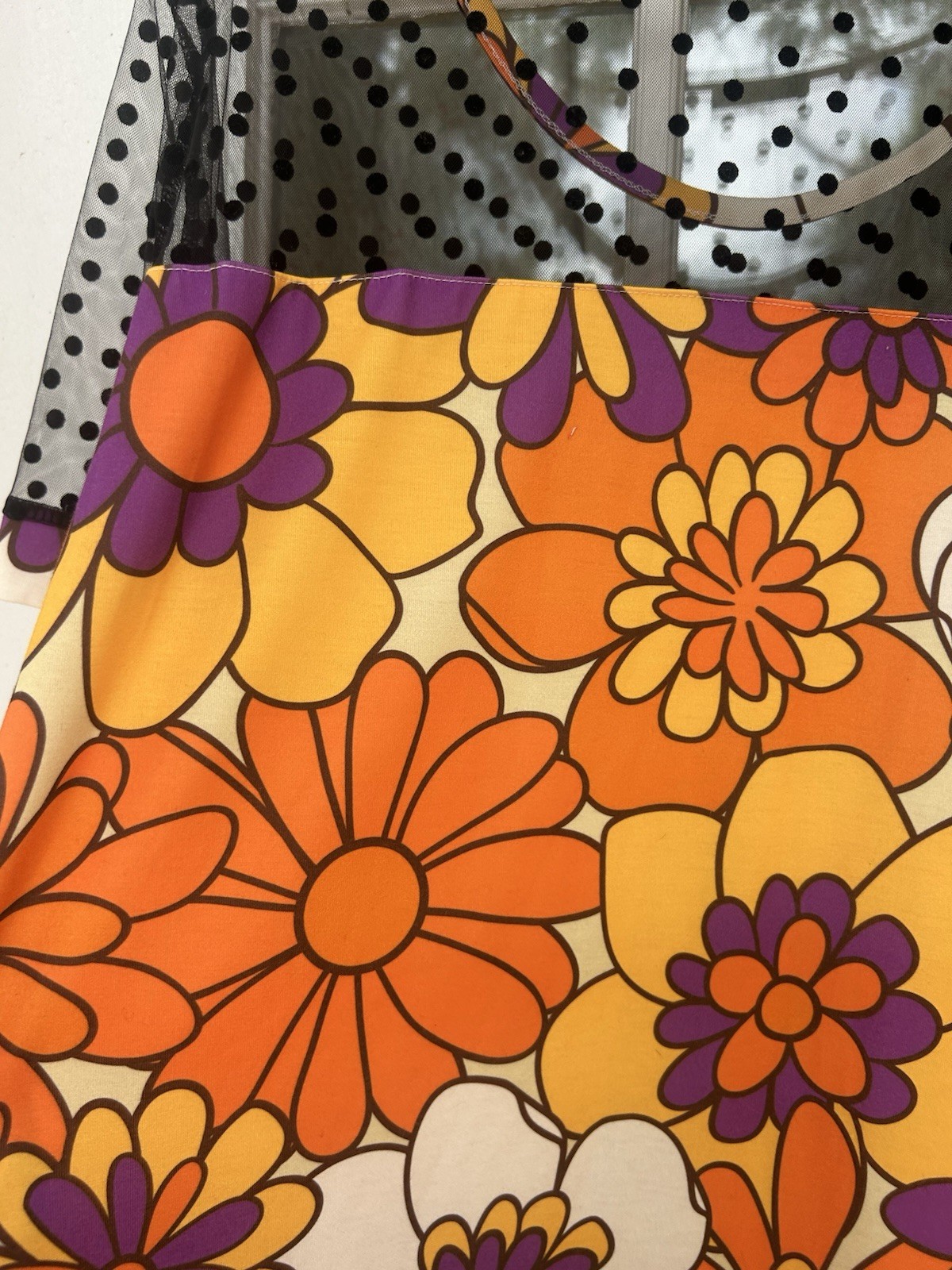 IZURIA Orange/Purple Floral Shift Dress Sheer Mesh Yoke Short Sleeve 2XL