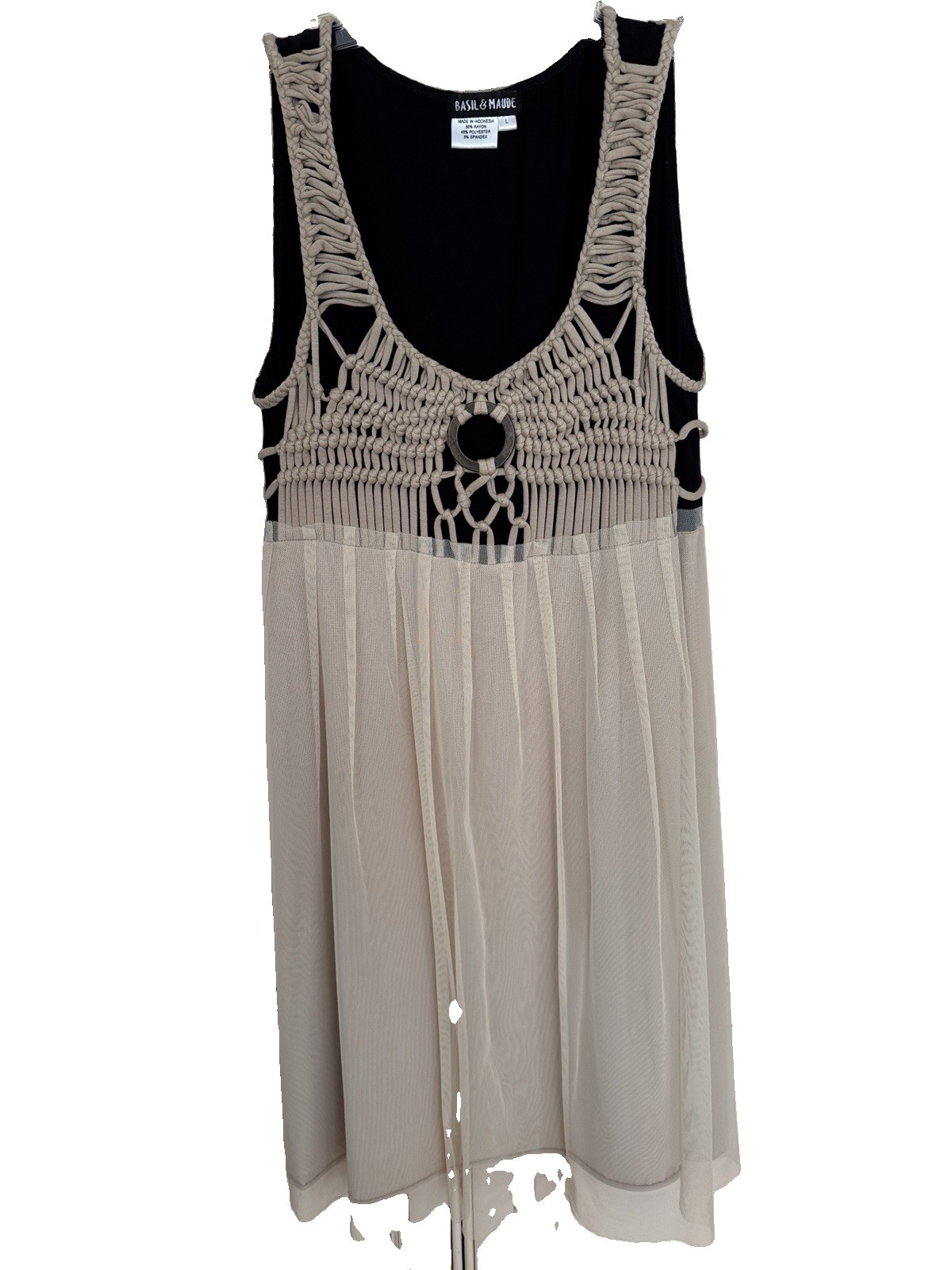 Basil&Maude Mixed Media Macrame Mini Dress L FairyCore Boho