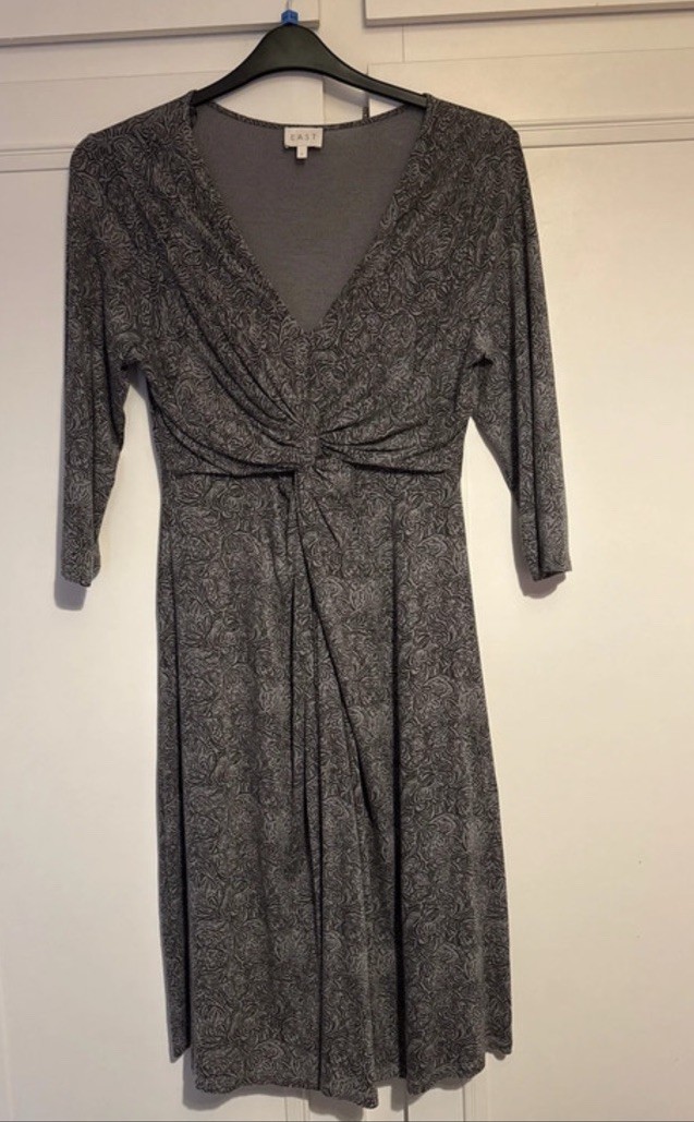 EAST grey abstract floral twist-front jersey dress size small