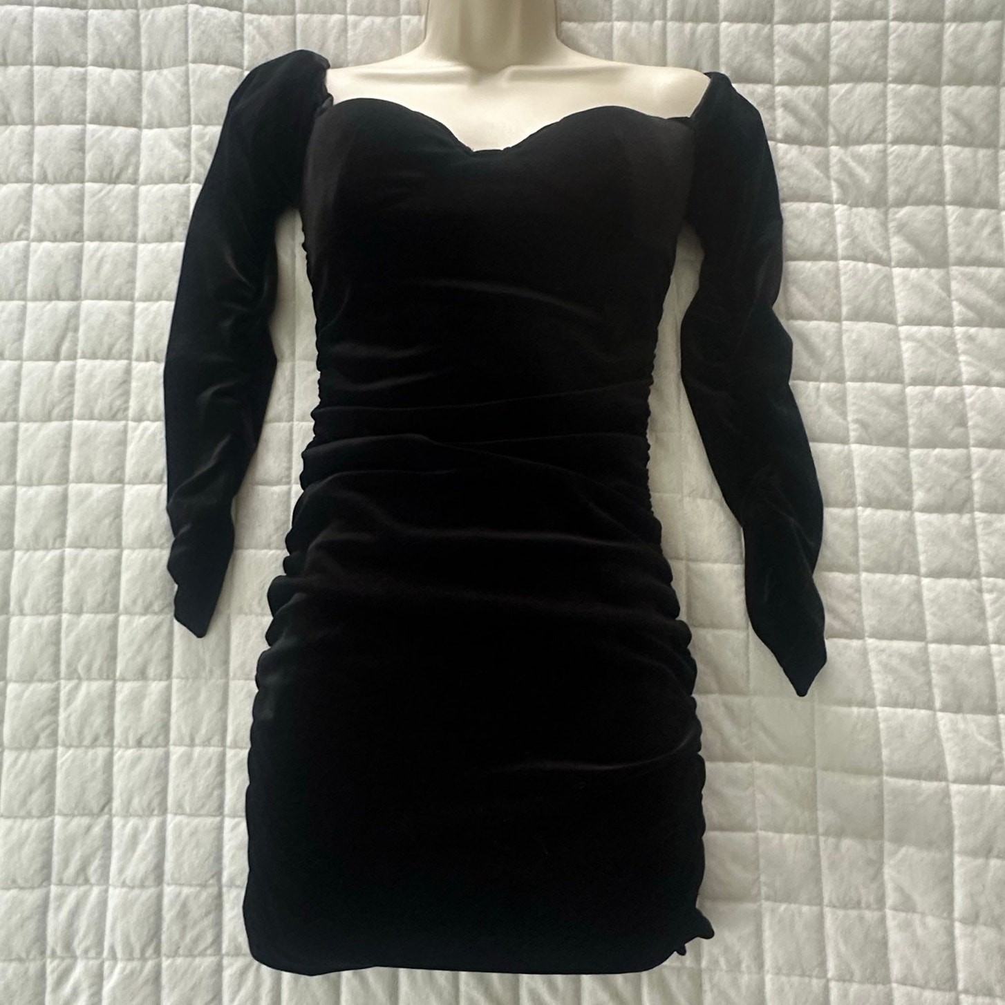 WINDSOR Dress Womens Small Black Velvet Mini Ruched Sexy Coquette Holiday Party