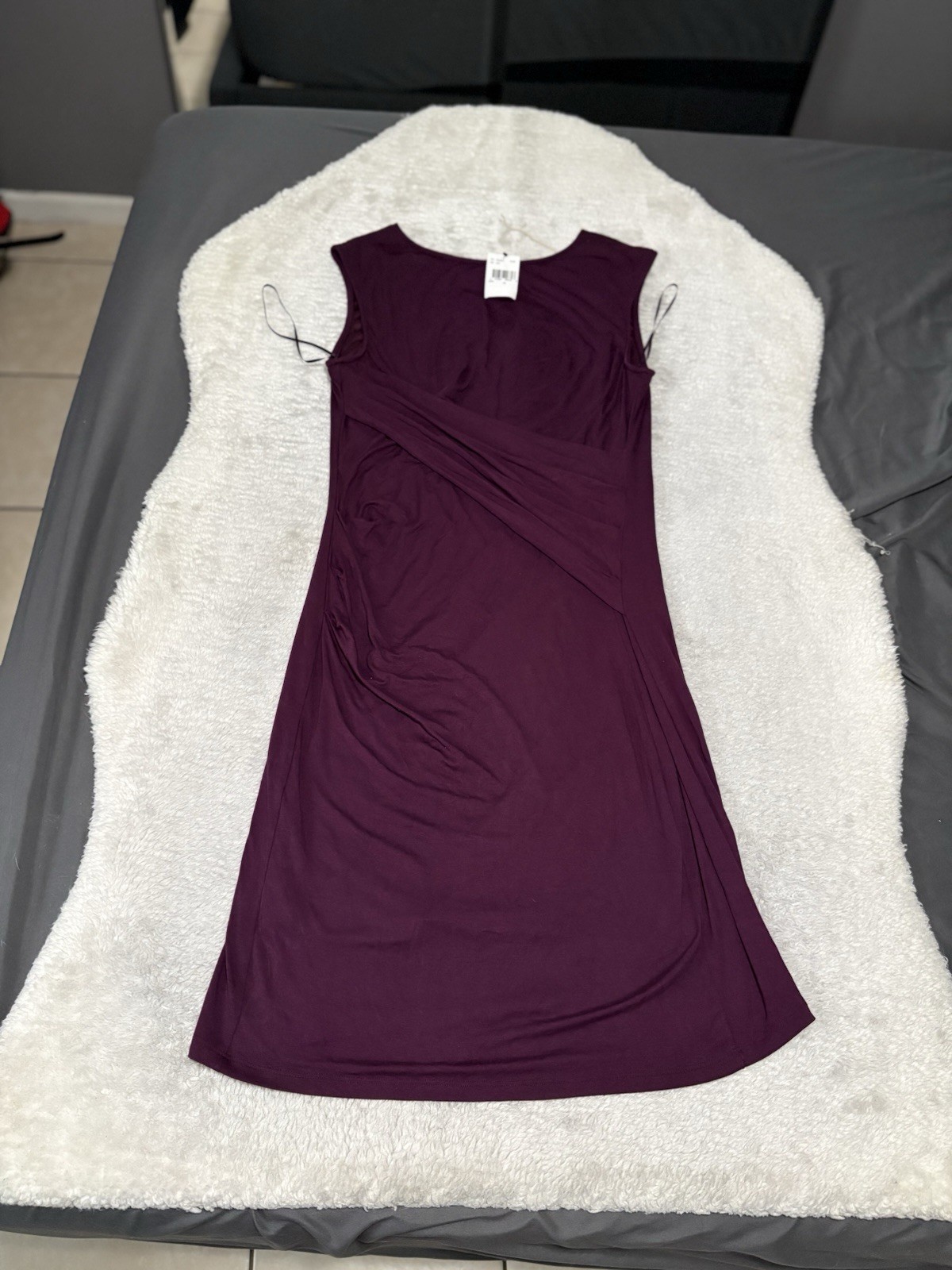 KUT From The Kloth Dollie Knit Dress Plum Purple Ruched Waist Size 14 Stretch