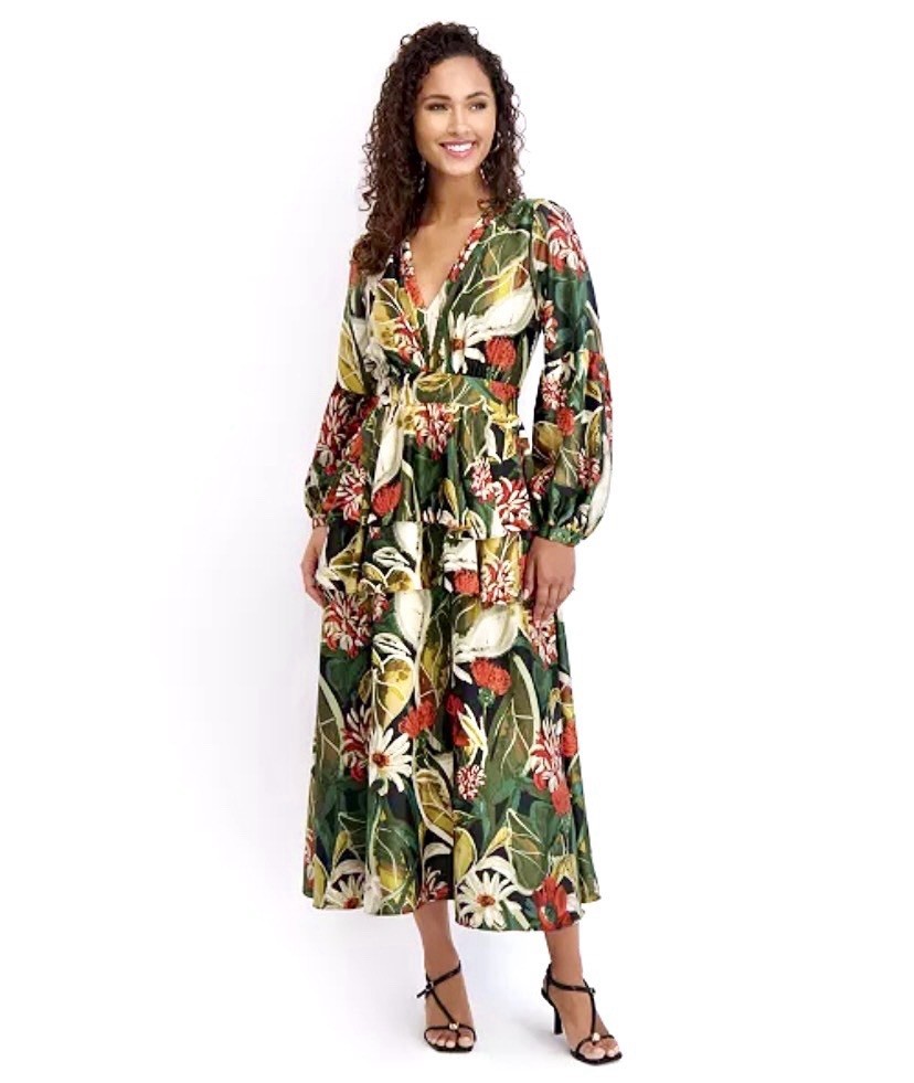 Siena Women’s Flowy Tiered Exotic Floral Special Occasion Maxi Dress Size 10