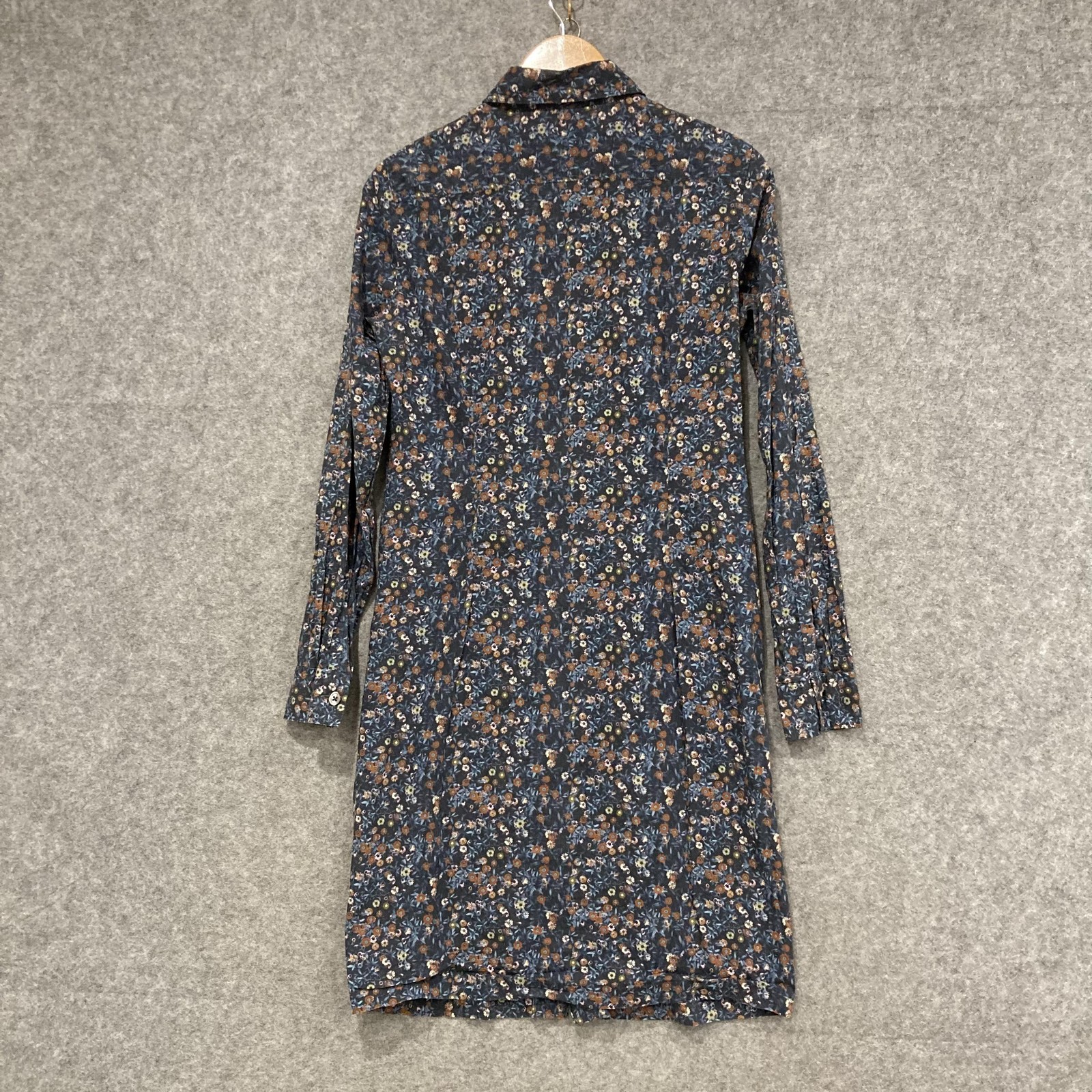 0039 Italy Dress Womens M Multicolour Floral Shirt Knee Long Sleeve Cotton