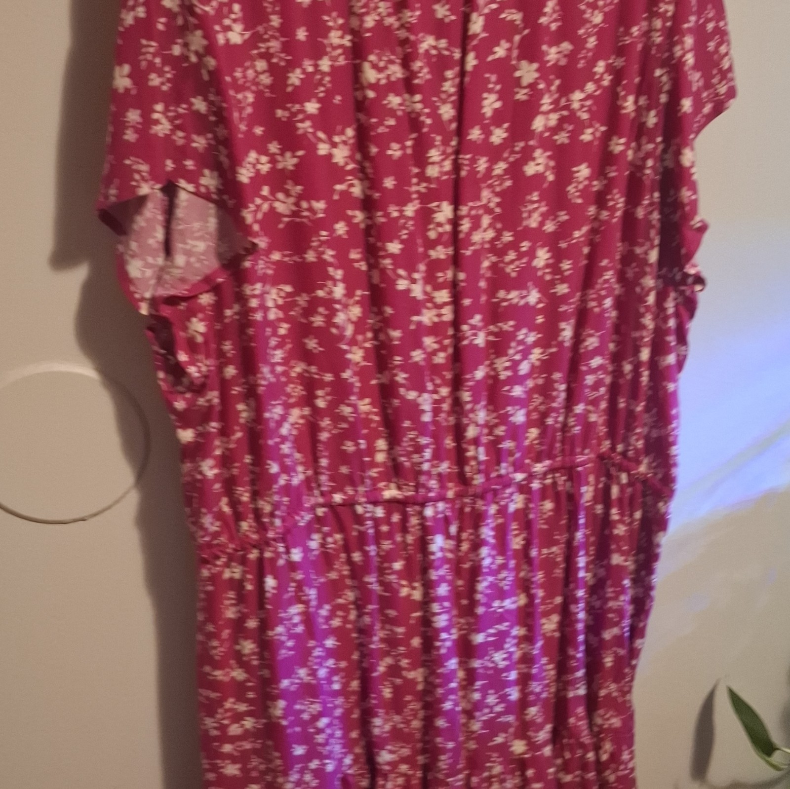 GAP Pink White Floral V-Neck Flutter Sleeve Tie Waist A-Line Midi Dress XL