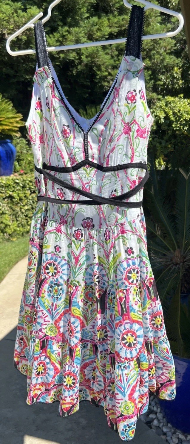 Vintage Nanette Lepore Cotton Silk Lightweight Sleeveless Belt Sundress Dress 6