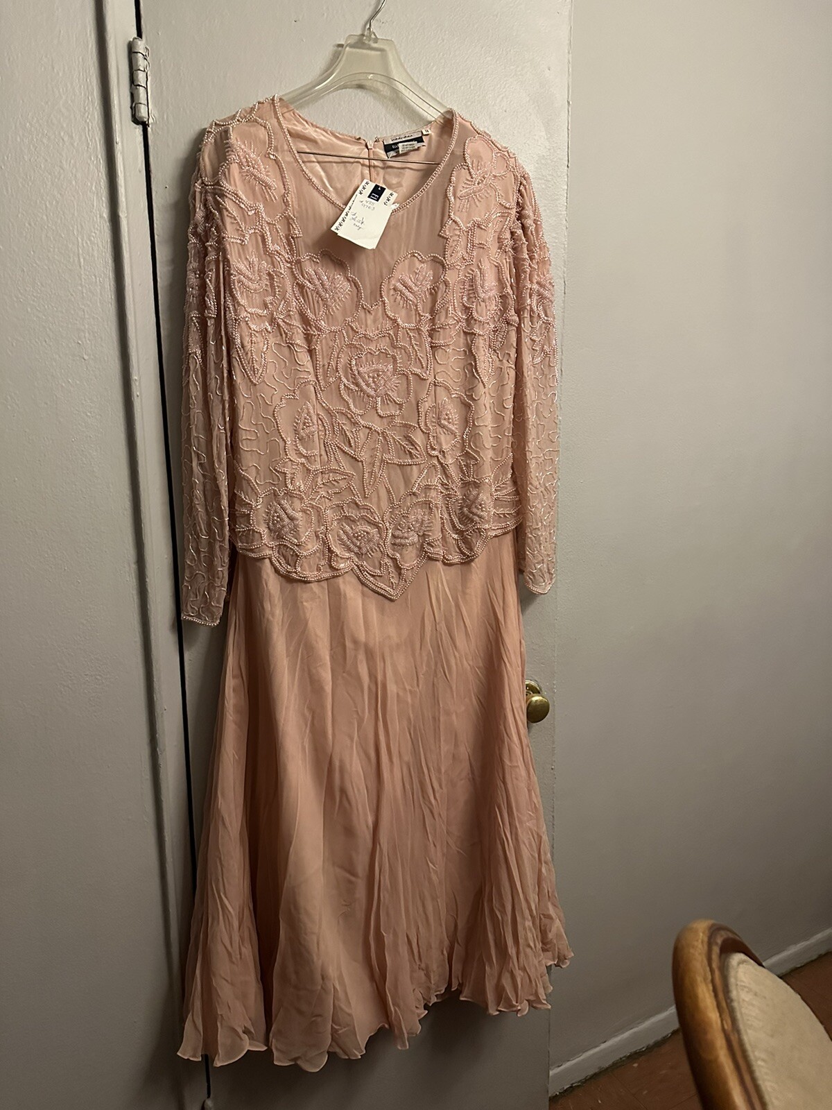 Beaded dress 100% polyester & 100% Silk Lining womans color pink size 18