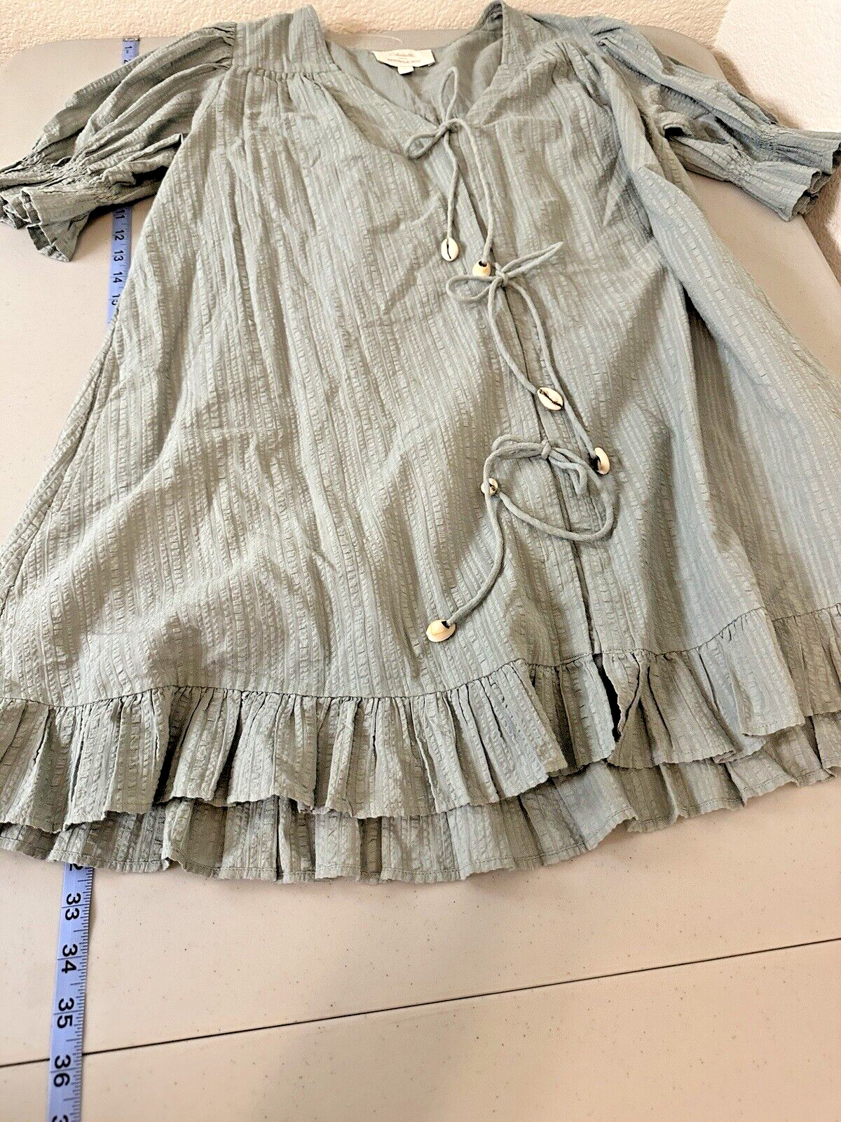 Arrows & Bow X Cleobella Organic Cotton Gauze Midi Dress Small Green Lagenlook