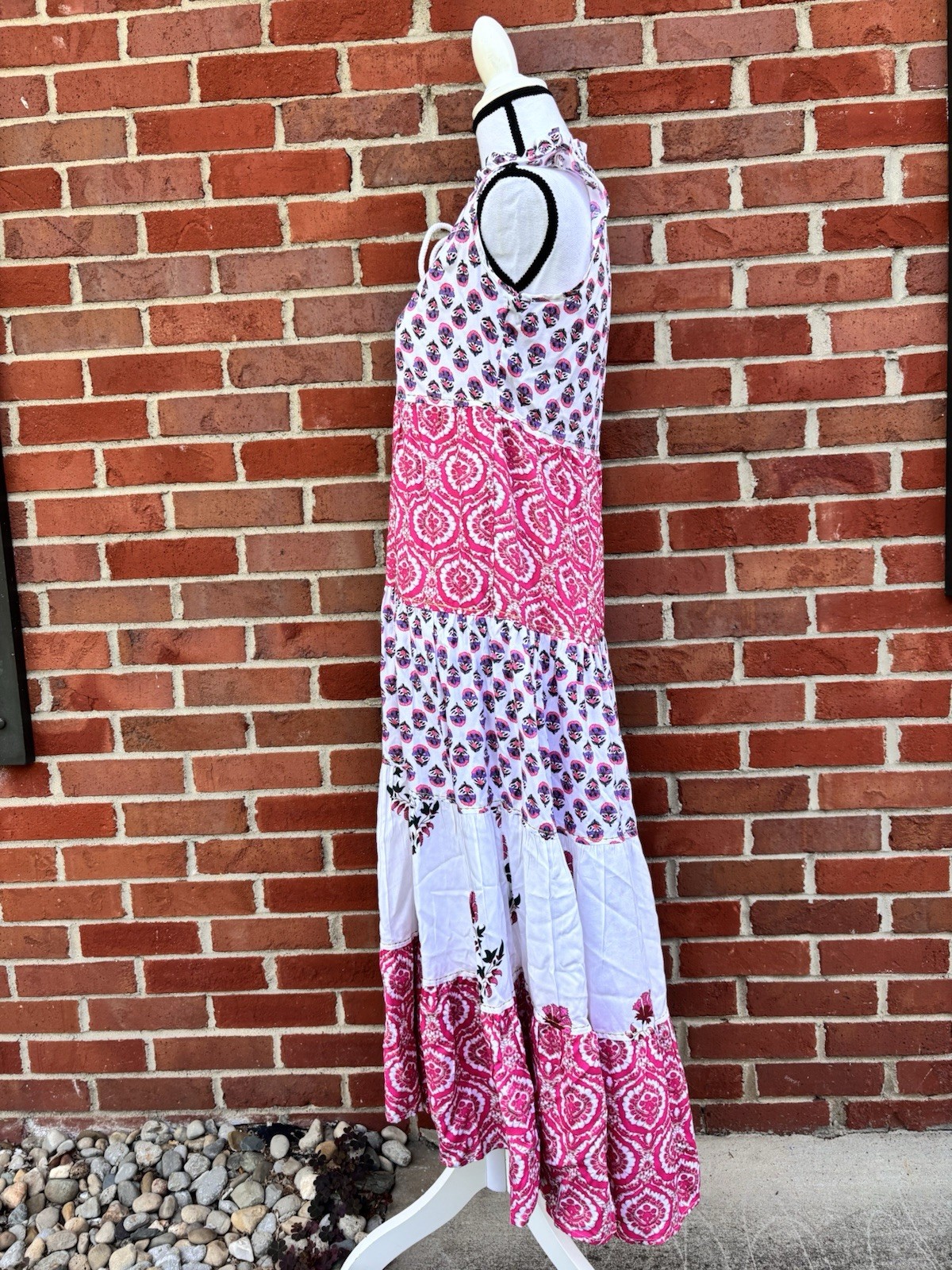 Chelsea & Theodore Sleeveless Patchwork Floral Print Tiered Maxi Dress XS Boho