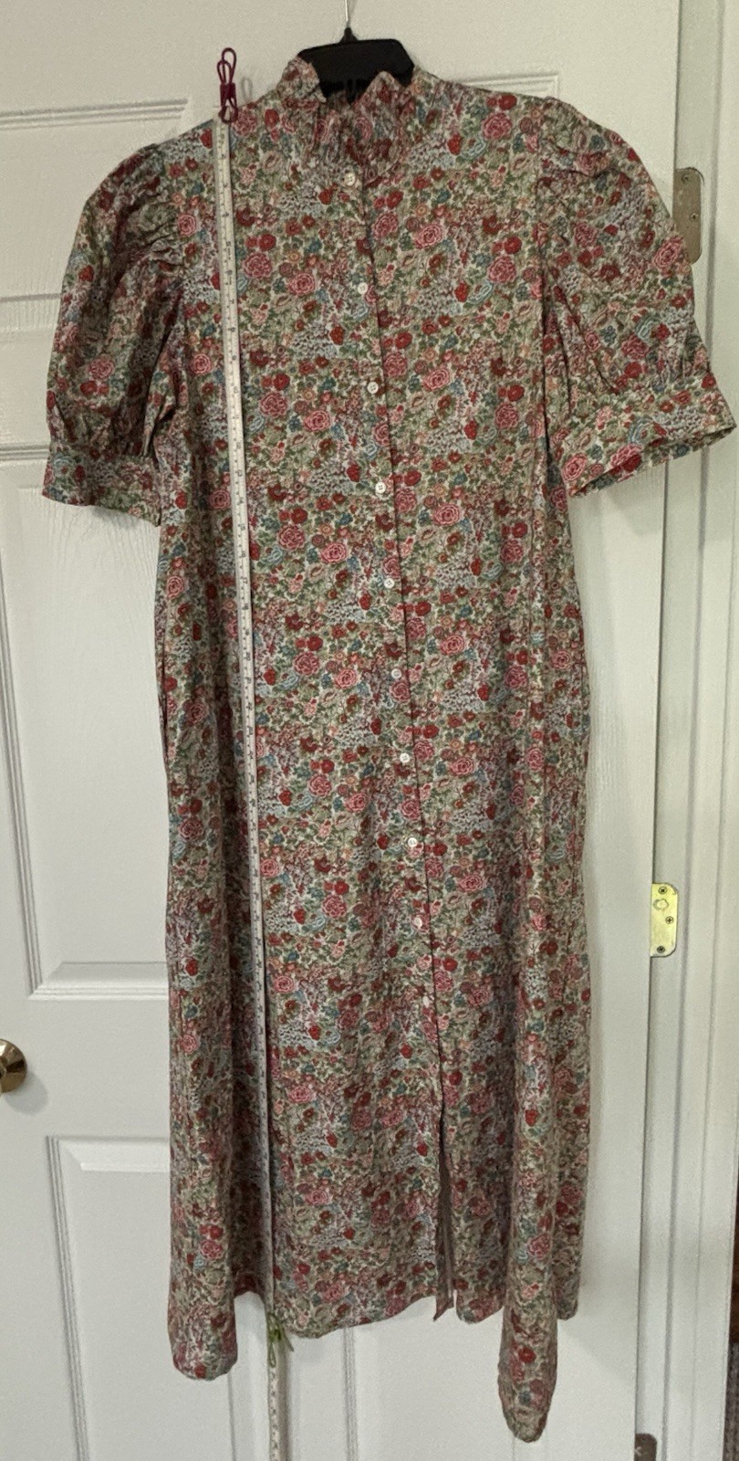 Hyacinth House Floral Collared Button-Front Puff Sleeve Midi Shirt Dress M