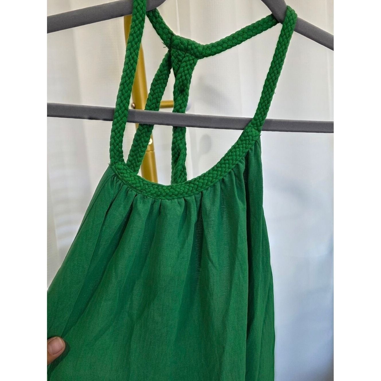 Green Halter Maxi Dress, Tiered Hem, Braided Details, Beachy/Vacation Style