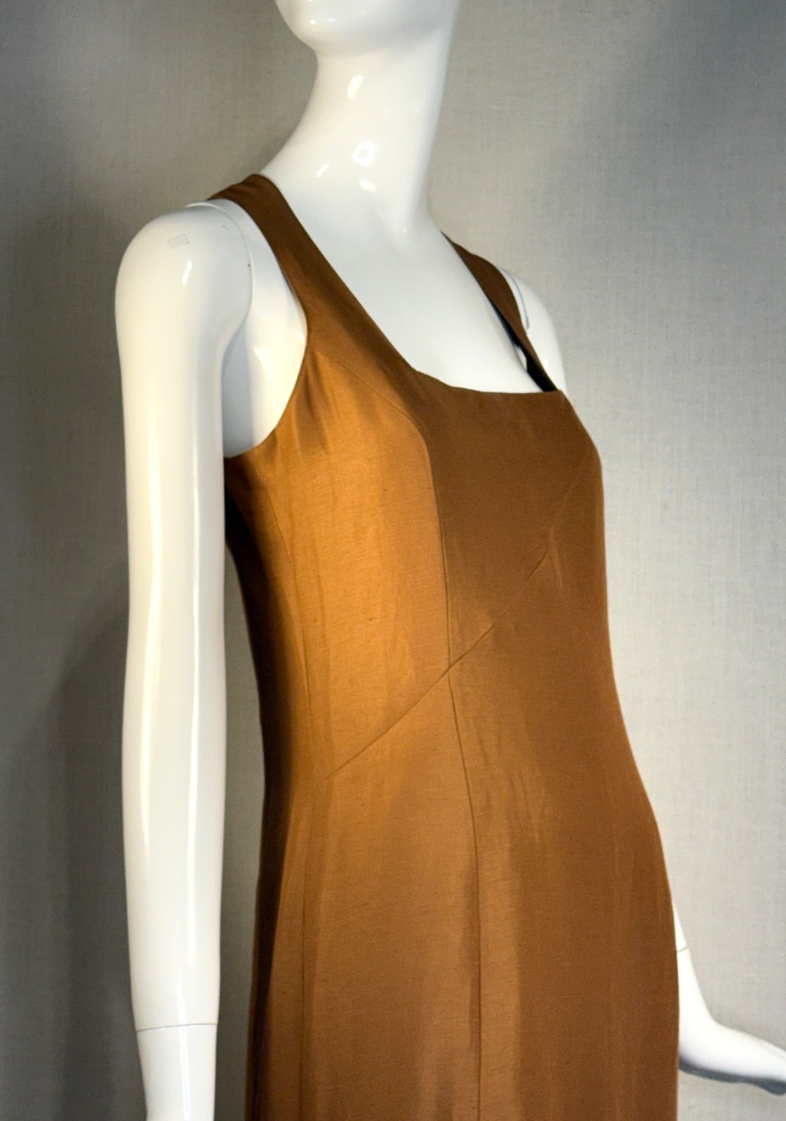 State of CLAUDE MONTANA Orange Brown LINEN Blend Full Length Dress Size 8, VTG