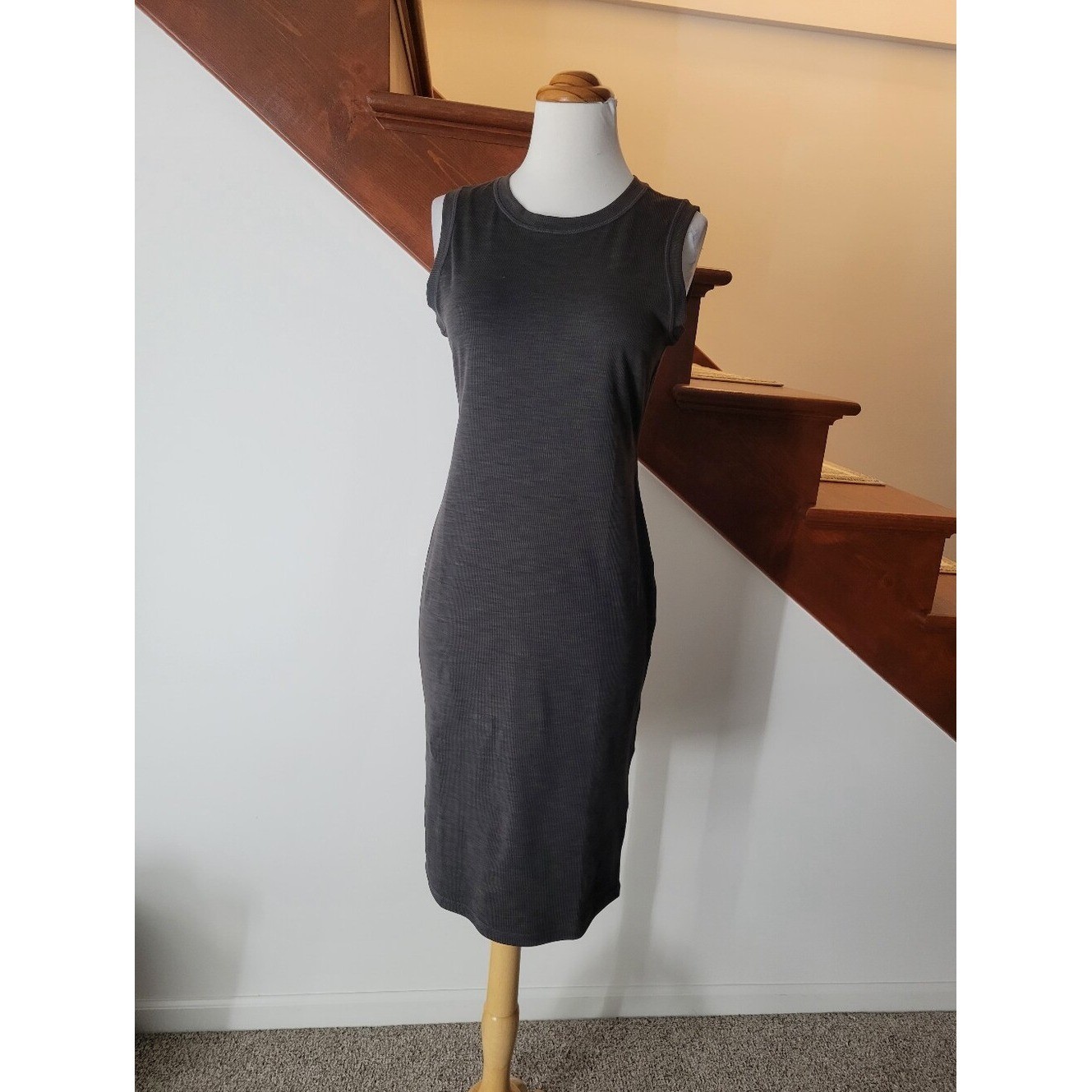 Prana Becksa Ribbed Crewneck Tank Top Dress in Black Heather Size S New