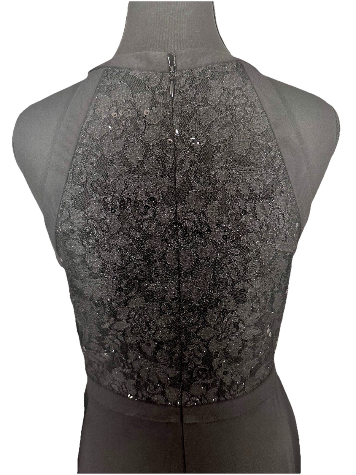 Nightway Black Lace Sequin Halter Mini Cocktail Classic Sexy Dress Sz 8