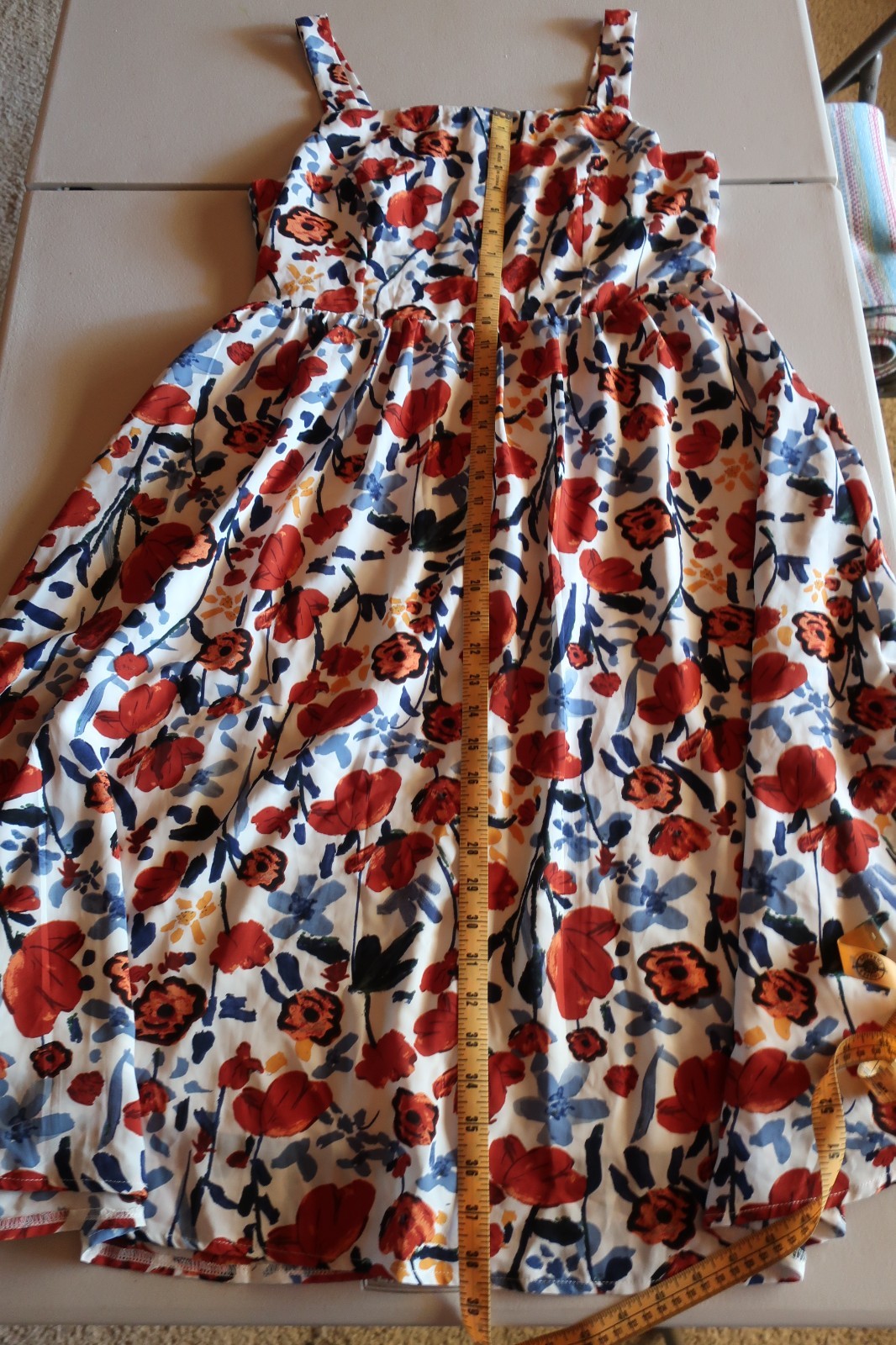 Dazy Red, Orange, and Blue Floral Sleeveless Dress Size Large Fully Lined