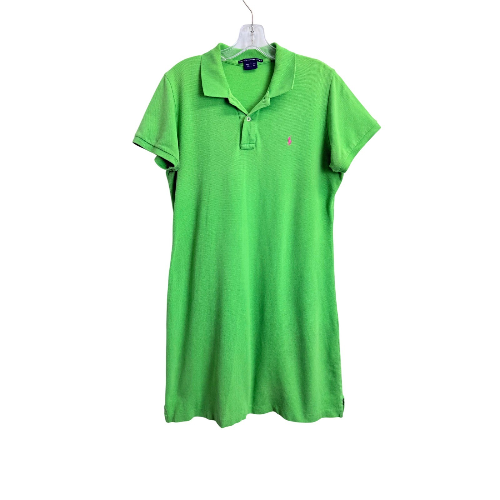 Ralph Lauren Sport Lime Green Polo Dress Pink Pony Cotton Pique Mini Large