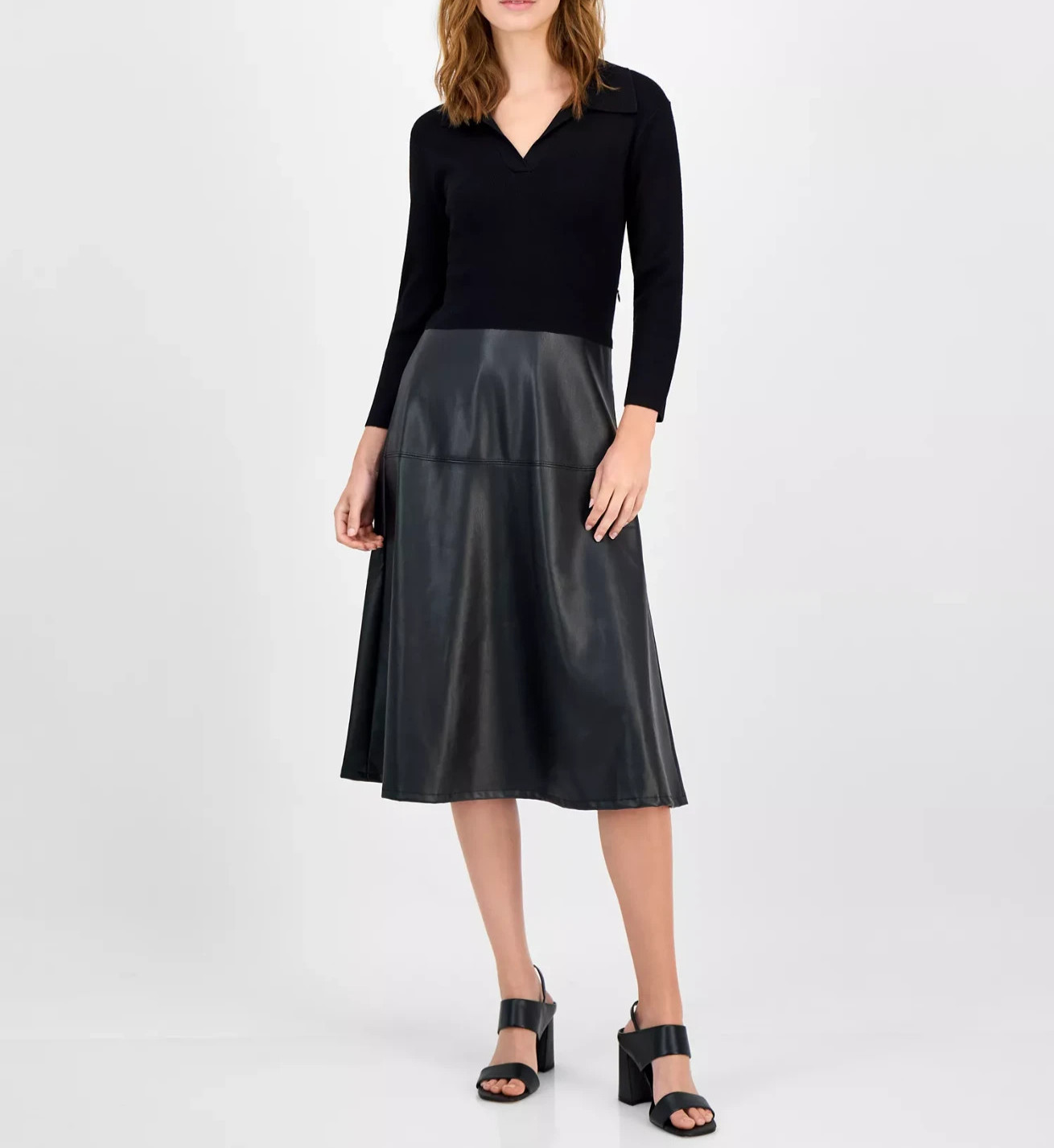 T Tahari Women’s Mixed-Media Fit and Flare Dress MSRP $128