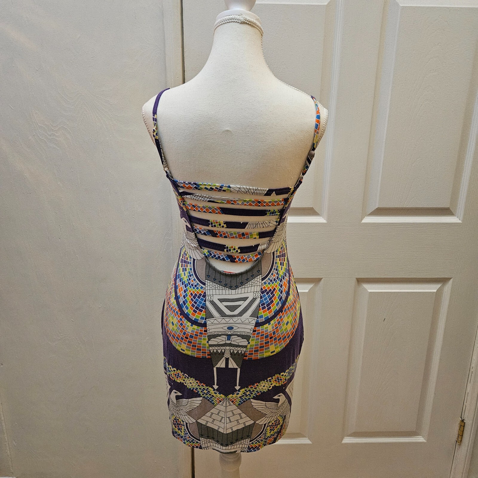 MARA HOFFMAN Runway White Purple Printed Egypt Stretch Bodycon Mini Dress XS