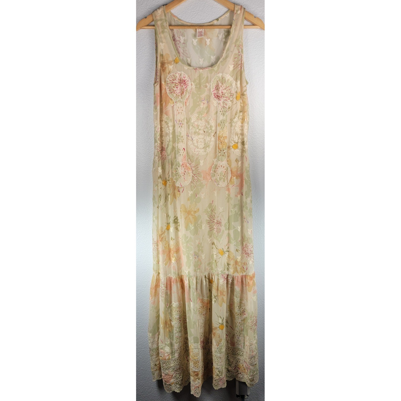 Sundance Silk Floral Maxi Dress Embroidered Lace Cottagecore Boho Fairy Small