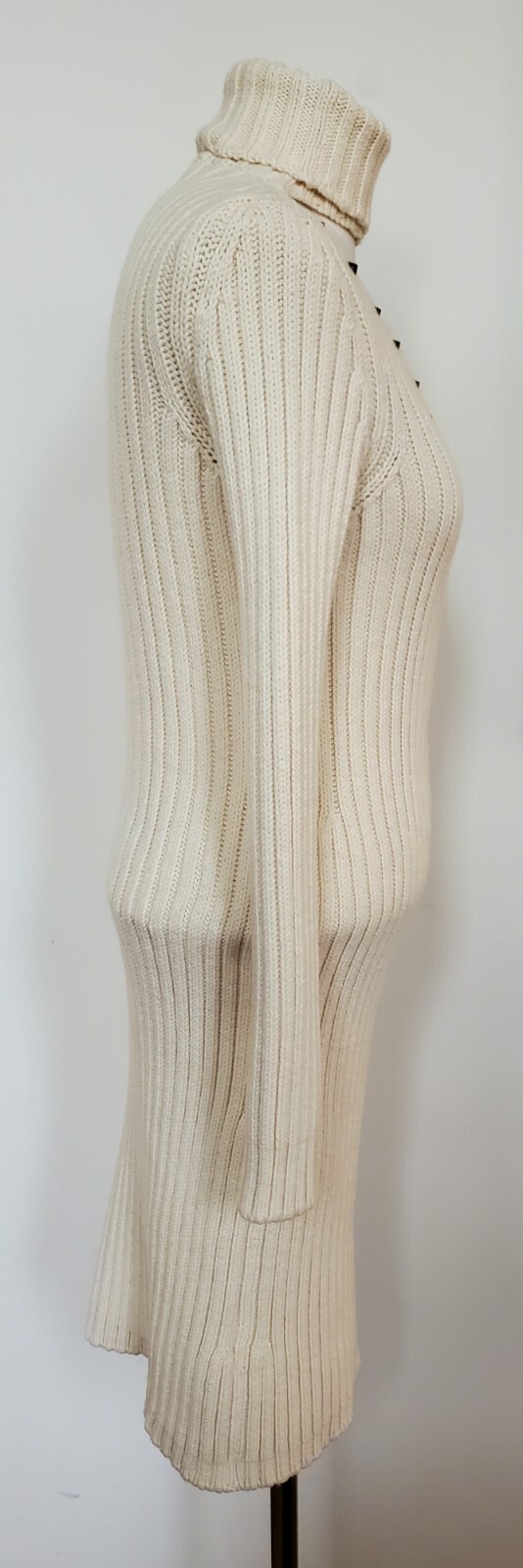White Cream Cable Knit Turtle/V-neck Chain Thick Bodycon Sweater Dress Size M