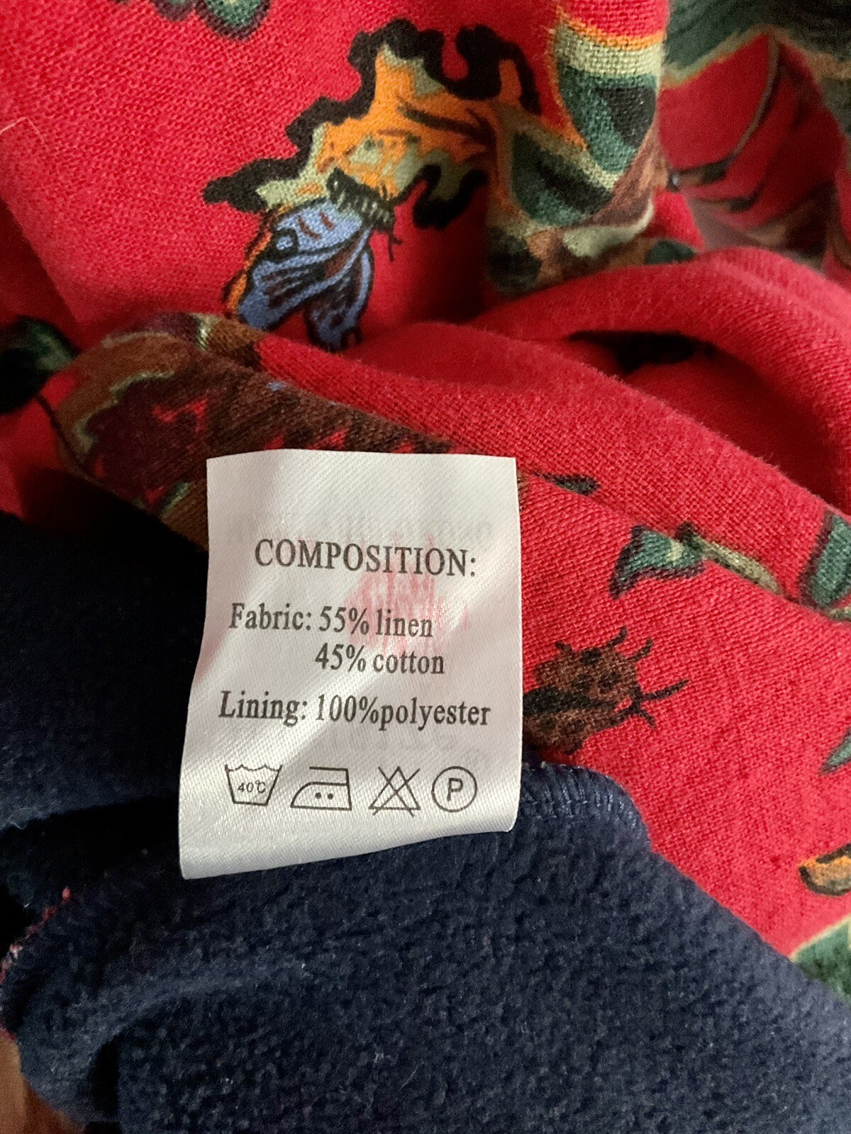Sweatshirt Dress Linen Cotton Sz Medium Warm Fleece Red Floral Hong Kong Euro 93