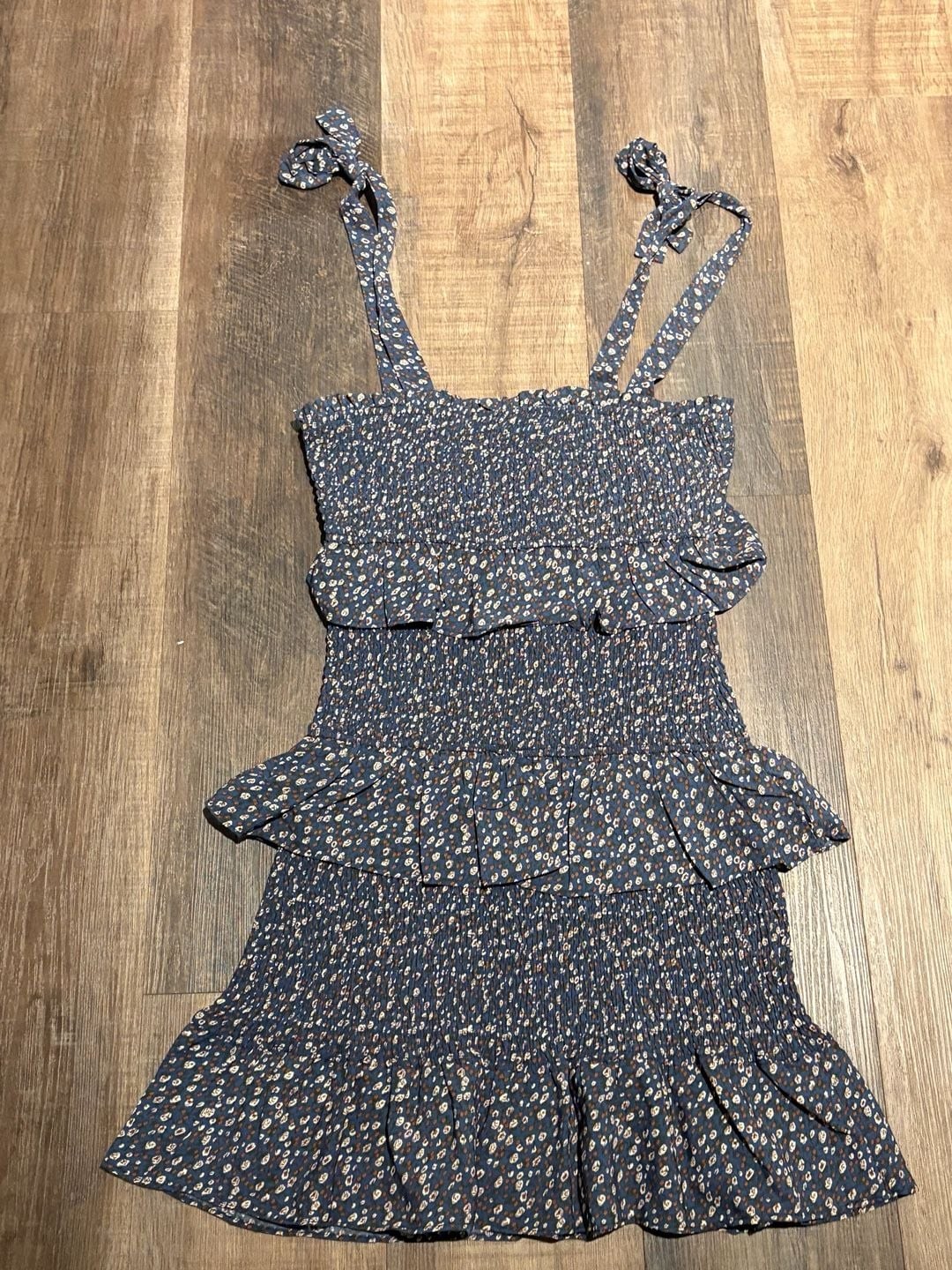 Storia Tiny Flower Print Smocked Mini Dress with Tie Straps