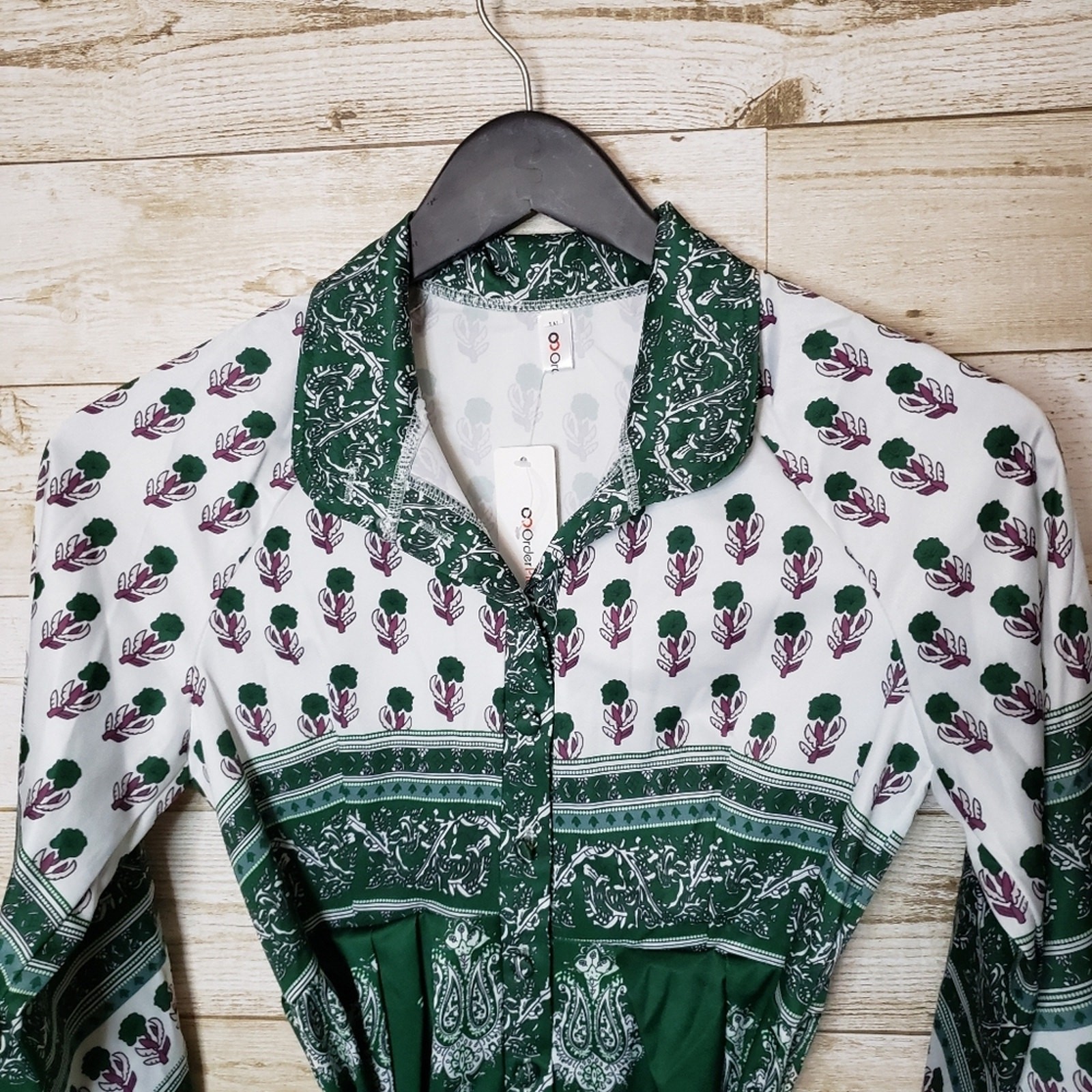 Printed Boho Shirt Dress M A-Line Mini Floral Paisley Festival Cottage Tribal.