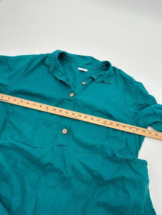 J. Jill Love Linen Shift Button Popover Shirt Dress Women 2X Teal Coastal Beachy