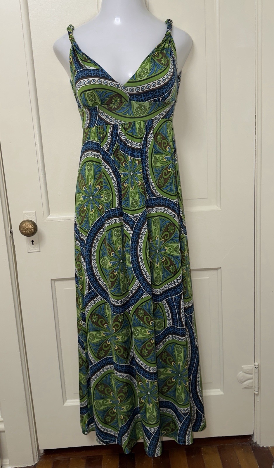 Pookie & Sebastian Boho mandala medallion Maxi Empire V-neck Rope Straps