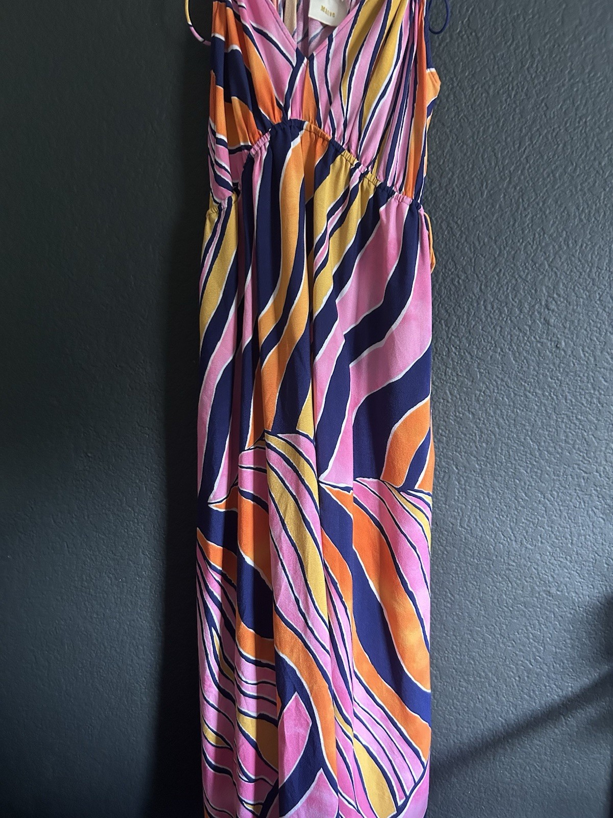 Anthropologie Maeve Empire Waist Jumper Size 10 Petite Orange Pink Blue Pattern